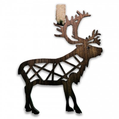 Reindeer Stick Style Ornament  - Black Walnut Wood - 96x115x6mm - Made in Quebec